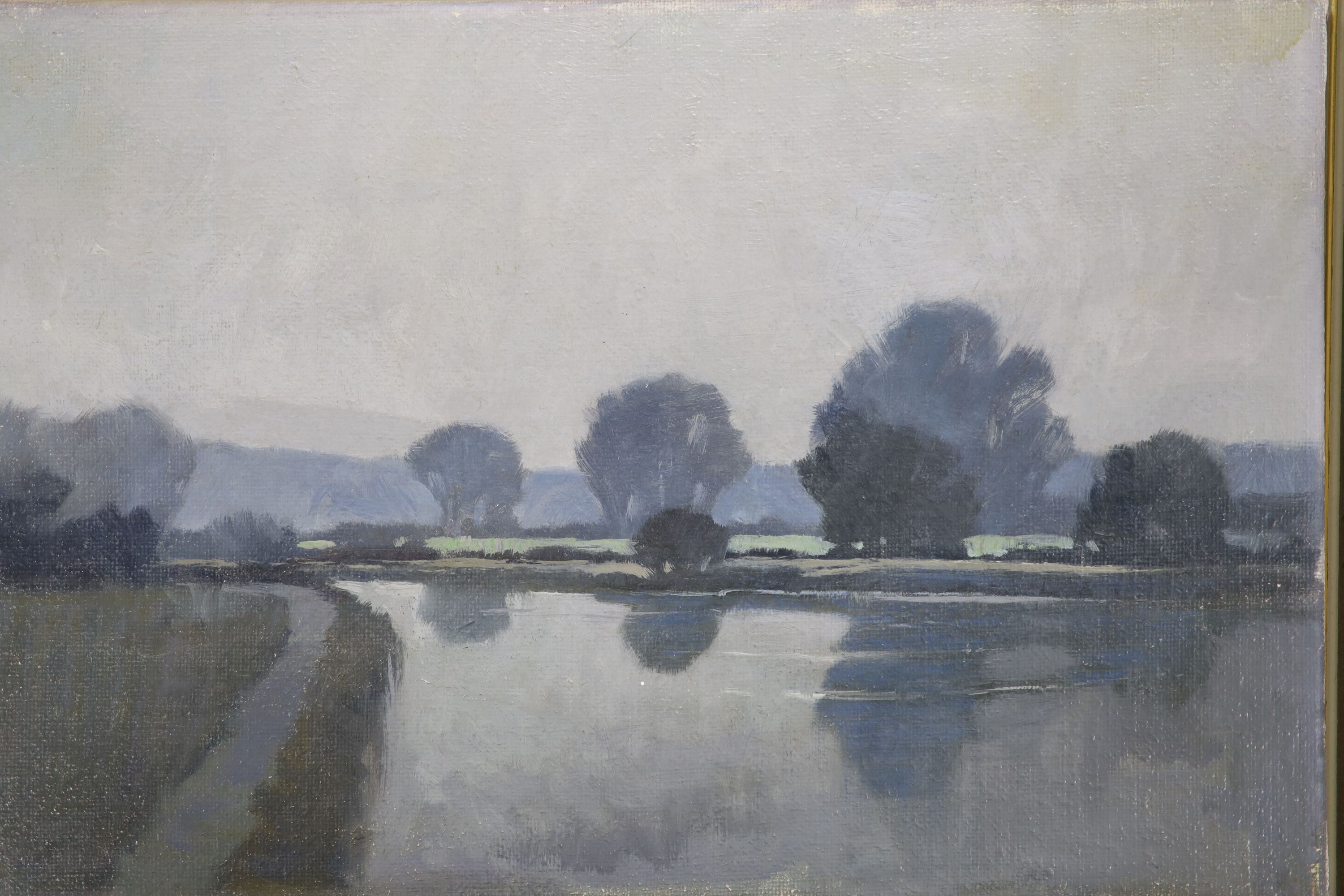 Norman Battershill, oil on canvas, Tranquil river landscape, 30 x 46cm